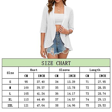 Women Solid Color Cardigan Ladies 3/4 Sleeve Summer Chiffon Trendy Open Front Top