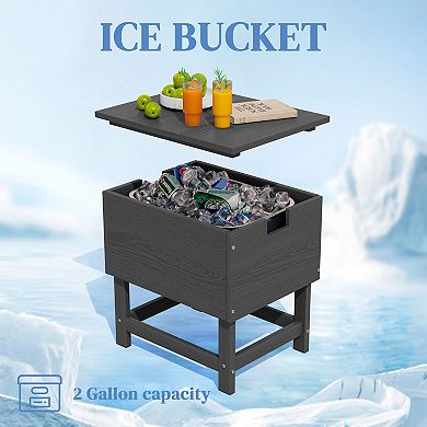 Outdoor Patio Weather Resistant HDPE End & Side Table, Build-in Stainless Steel Cooler Bucket