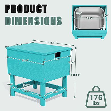 Outdoor Patio Weather Resistant HDPE End & Side Table, Build-in Stainless Steel Cooler Bucket