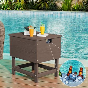 Outdoor Patio Weather Resistant HDPE End & Side Table, Build-in Stainless Steel Cooler Bucket