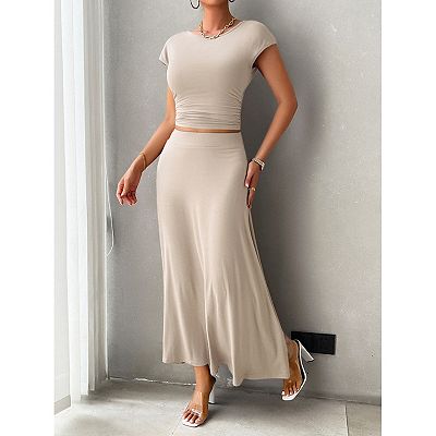 white christmas dresses Flowy Halter Lace Crop Top Boho Beach Two Piece Wedding Dress main image 0