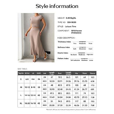Womens 2 Piece Casual Knit Short Sleeve Crop Top A Line Flowy Maxi Skirt Sets Vacation Outfit