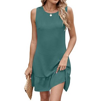 Women Casual V Neck Tank Dress Flowy Midi Dress Sleeveless Beach Dress Tiered Hem Sundresses