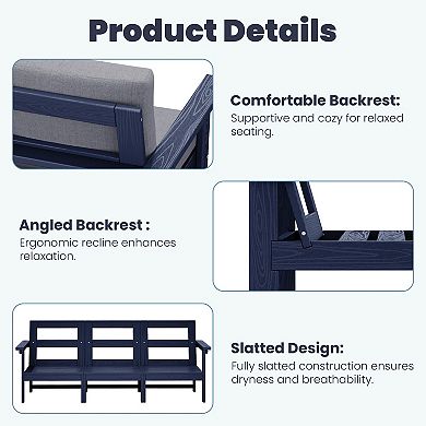 Outdoor Patio HDPE 3-Seat Sofa and Coffee Table Set, Removable Cushions Included