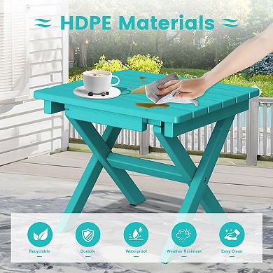 Outdoor Patio HDPE Foldable Side Table, Waterproof & Weather Resistant