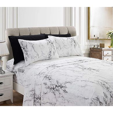 Elegant Comfort Luxury Soft Marble Printed Pattern Bed Sheet Set