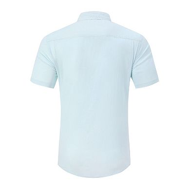 Men's Cotton Linen Shirts Short Sleeve Beach Button Down Shirt Button Up Pleats Guayabera Shirts