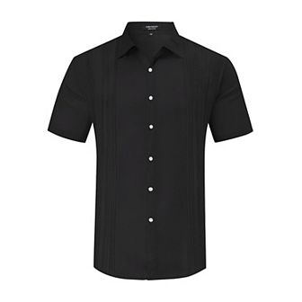 Men's Cotton Linen Shirts Short Sleeve Beach Button Down Shirt Button Up Pleats Guayabera Shirts