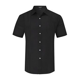 Men's Cotton Linen Shirts Short Sleeve Beach Button Down Shirt Button Up Pleats Guayabera Shirts