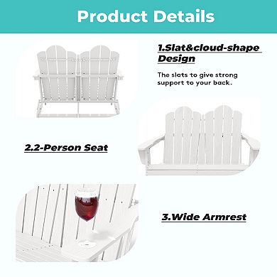 Outdoor Patio HDPE Foldable Loveseat, Double Adirondack Armchair