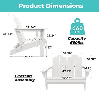 Outdoor Patio HDPE Foldable Loveseat, Double Adirondack Armchair