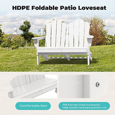 Outdoor Patio HDPE Foldable Loveseat, Double Adirondack Armchair