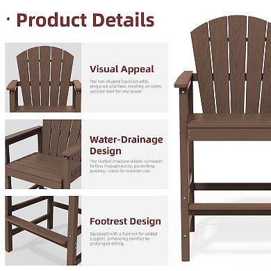 3-Piece HDPE Outdoor Patio Bar Table and Chair Set, 2 Bar Stools & A Bar Table