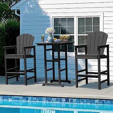 3-Piece HDPE Outdoor Patio Bar Table and Chair Set, 2 Bar Stools & A Bar Table
