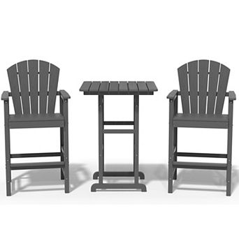 3 pc HDPE Outdoor Patio Bar Table and Chair Set, 2 Bar Stools & A Bar Table