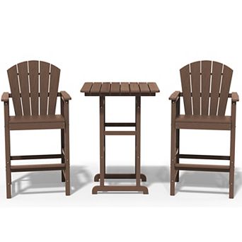 3 pc HDPE Outdoor Patio Bar Table and Chair Set, 2 Bar Stools & A Bar Table