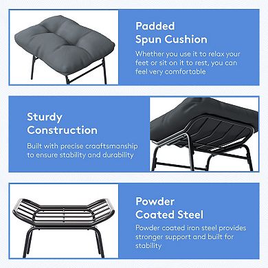 Metal Frame Chair and Footrest Set with Detachable Cushions