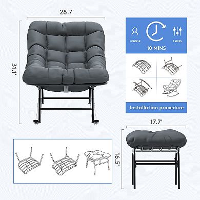 Metal Frame Chair and Footrest Set with Detachable Cushions
