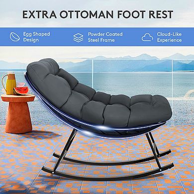 Metal Frame Chair and Footrest Set with Detachable Cushions