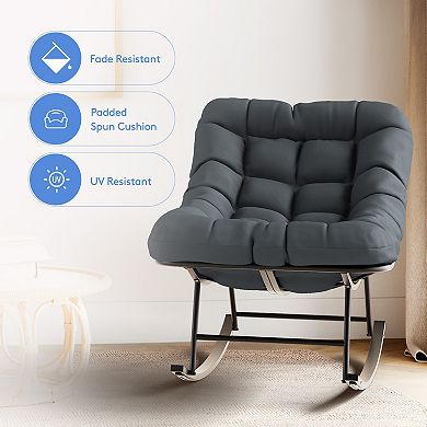 Metal Frame Chair and Footrest Set with Detachable Cushions