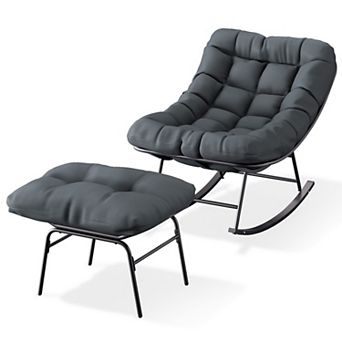 Metal Frame Chair and Footrest Set with Detachable Cushions