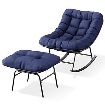 Metal Frame Chair and Footrest Set with Detachable Cushions