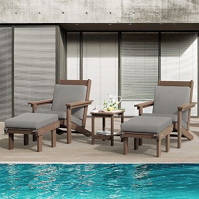 Outdoor Patio HDPE Chair Set with a Movable Ottoman & Removable Cushions