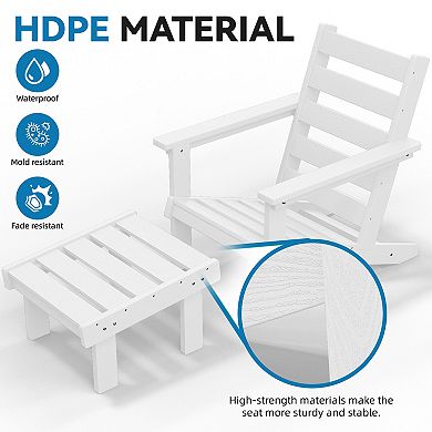 Outdoor Patio HDPE Chair Set with a Movable Ottoman & Removable Cushions