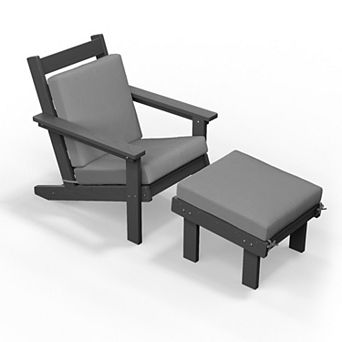 Outdoor Patio HDPE Chair Set with a Movable Ottoman & Removable Cushions