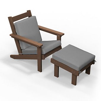 Outdoor Patio HDPE Chair Set with a Movable Ottoman & Removable Cushions