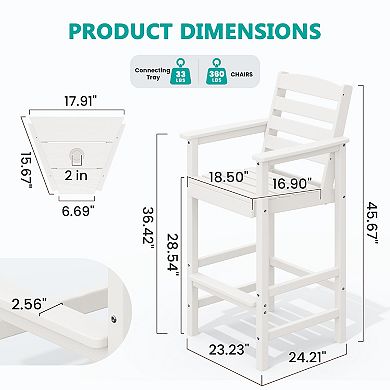 HDPE 2-Piece High Bar Stool Set with Umbrella-Compatible Connecting Panel