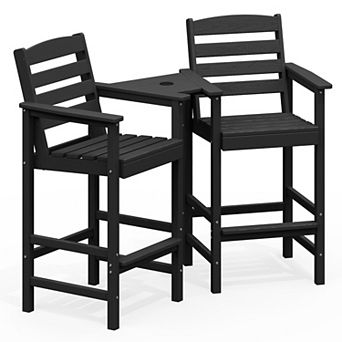 HDPE 2 pc High Bar Stool Set with Umbrella-Compatible Connecting Panel