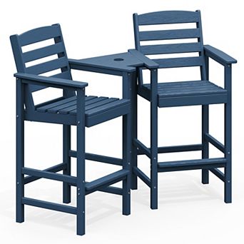 HDPE 2 pc High Bar Stool Set with Umbrella-Compatible Connecting Panel