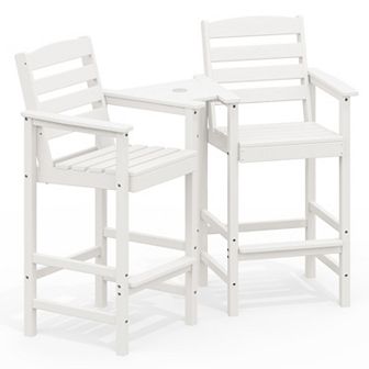 HDPE 2 pc High Bar Stool Set with Umbrella-Compatible Connecting Panel