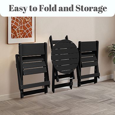 Outdoor Patio HDPE Bistro Table & Chair 3 pc Set, Waterproof & Foldable