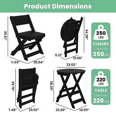 Outdoor Patio HDPE Bistro Table & Chair 3 pc Set, Waterproof & Foldable