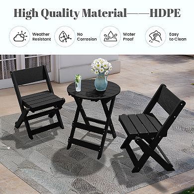 Outdoor Patio HDPE Bistro Table & Chair 3 pc Set, Waterproof & Foldable
