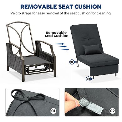 Outdoor&Indoor Reclining Rattan Chaise Lounge with Removable Seat Cushion