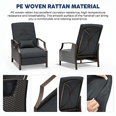 Outdoor&Indoor Reclining Rattan Chaise Lounge with Removable Seat Cushion