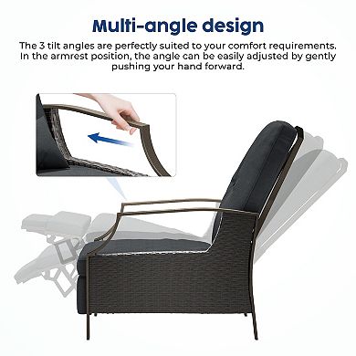 Outdoor&Indoor Reclining Rattan Chaise Lounge with Removable Seat Cushion