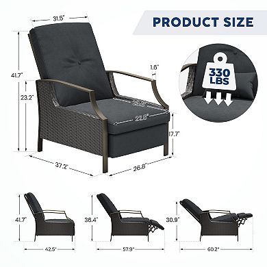 Outdoor&Indoor Reclining Rattan Chaise Lounge with Removable Seat Cushion