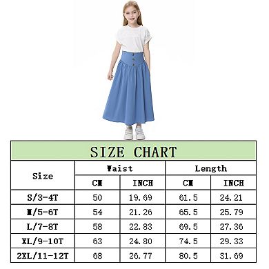 Girl Maxi Skirt Elastic High Waist A-Line Long Skirt Smocked Waistband with Drawstring and Pockets