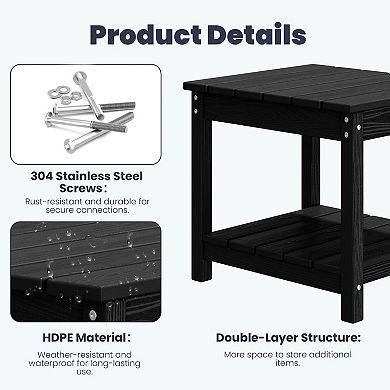 Outdoor Patio HDPE Conversation Set, 2 Armchairs & Double End Table, Removable Cushions Included