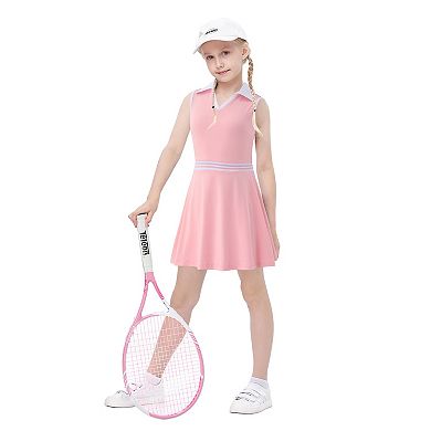 Kids Girls Tennis Golf Dress Sleeveless Dress with Pockets Athletic Skorts and Polo Tank Top Dress