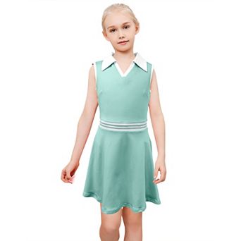Kids Girls Tennis Golf Dress Sleeveless Dress with Pockets Athletic Skorts and Polo Tank Top Dress