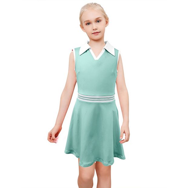 Kids Girls Tennis Golf Dress Sleeveless Dress with Pockets Athletic Skorts  and Polo Tank Top Dress