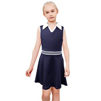 Kids Girls Tennis Golf Dress Sleeveless Dress with Pockets Athletic Skorts and Polo Tank Top Dress