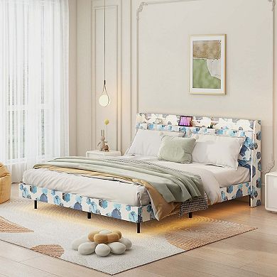 Mondawe King/Queen Floating Bed Frame with LED Light and Charging Station, Storage Space
