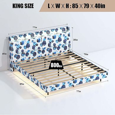 Mondawe King/Queen Floating Bed Frame with LED Light and Charging Station, Storage Space