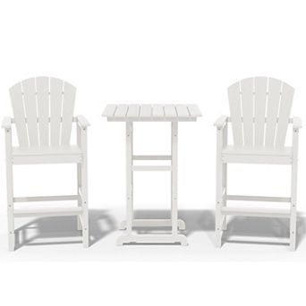3 pc HDPE Outdoor Patio Bar Table and Chair Set, 2 Bar Stools & A Bar Table